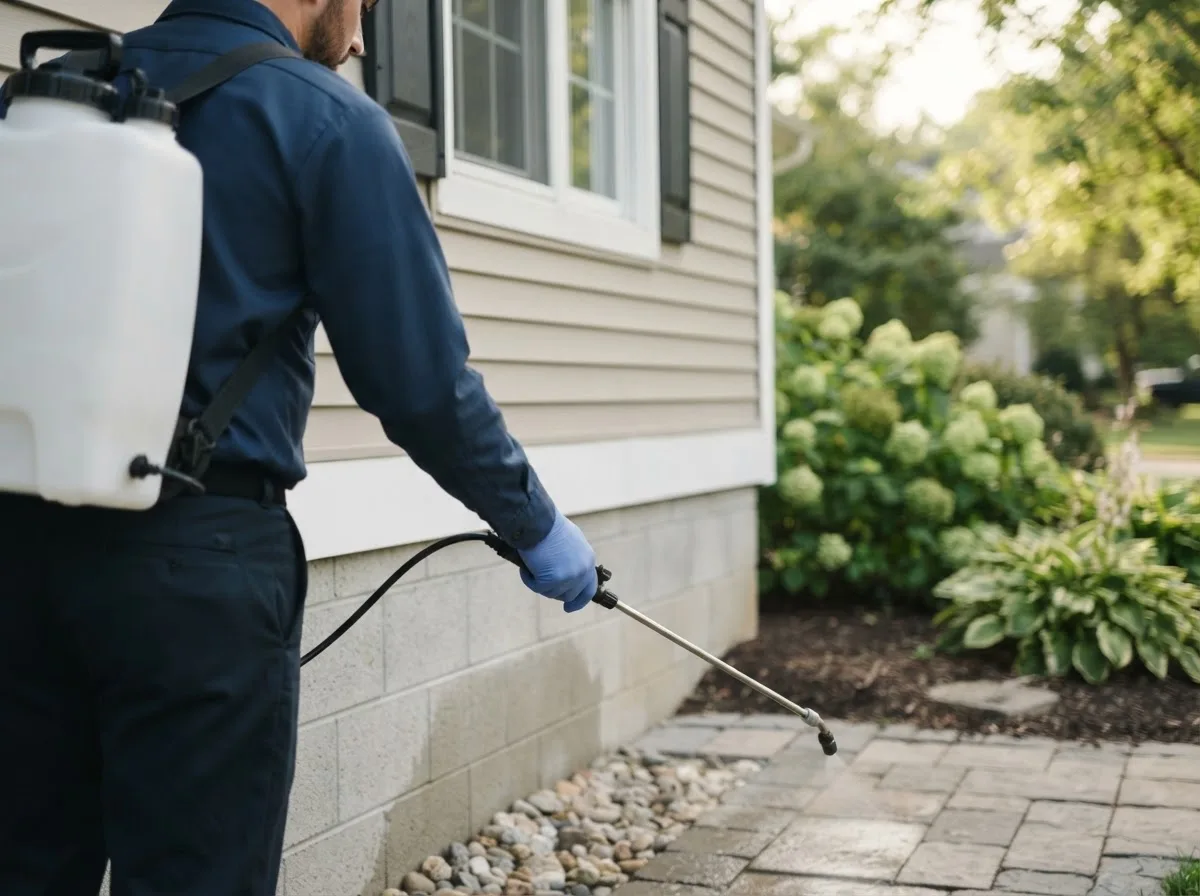 Pest control technician inspecting a home in Effingham, IL